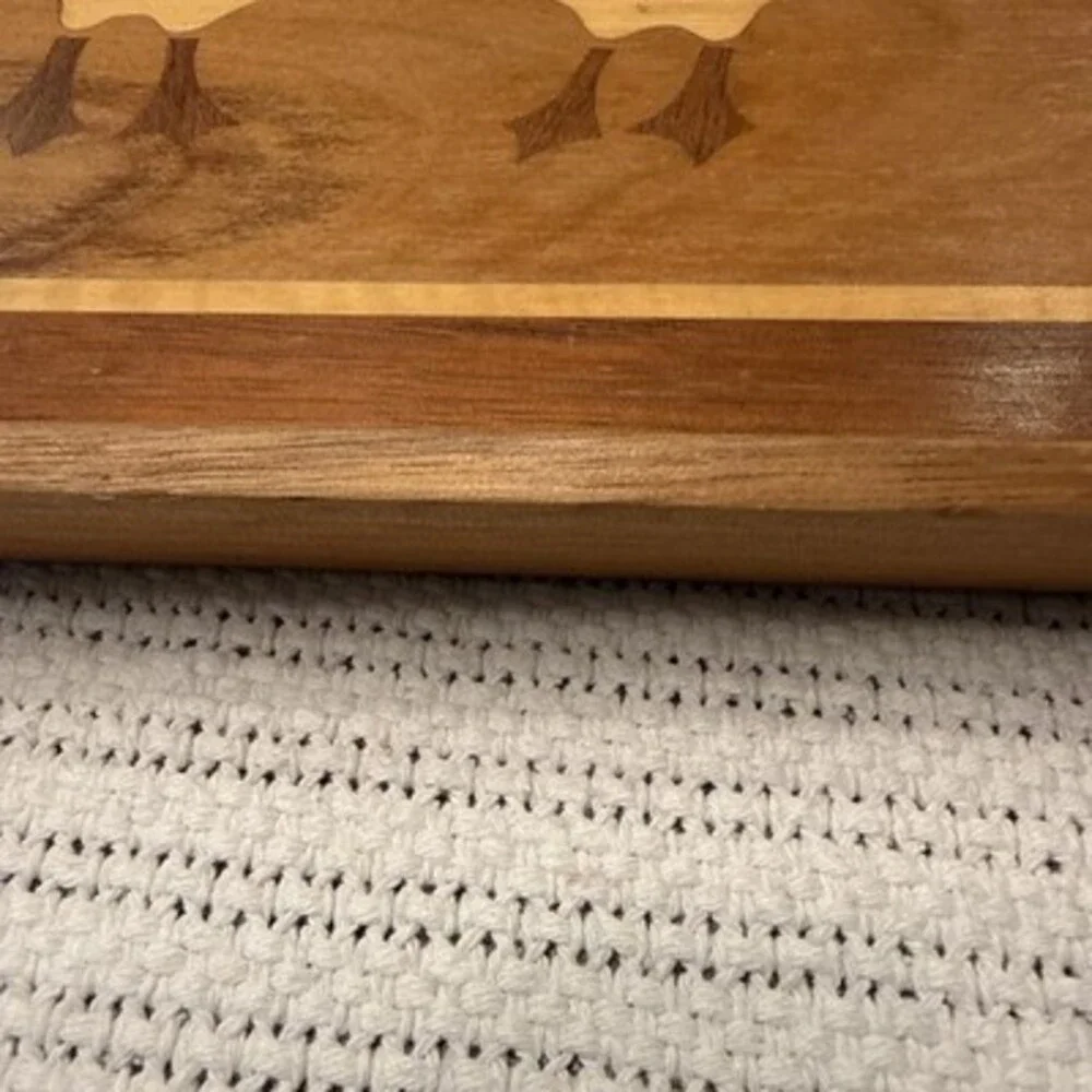 Vintage Mahogany/Teak Wood Serving Tray 19 X 12 Geese Heart Inlayed